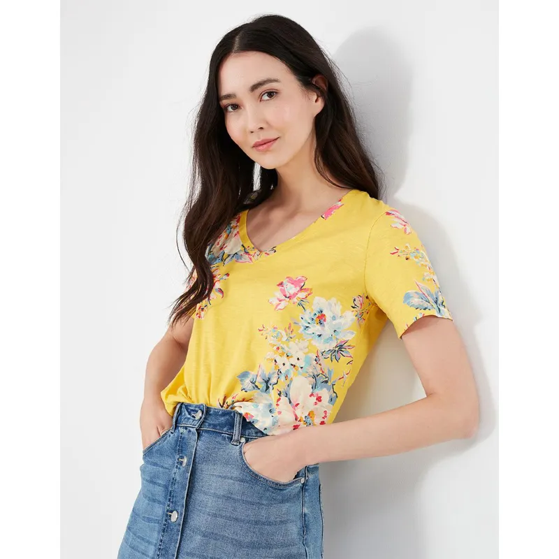 Joules Celina Print V Neck T-Shirt - Yellow Floral-1